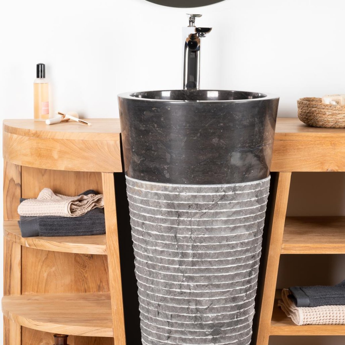 Meuble sous vasque en teck rectangle + vasques double 180cm FLORENCE noir, WANDA COLLECTION