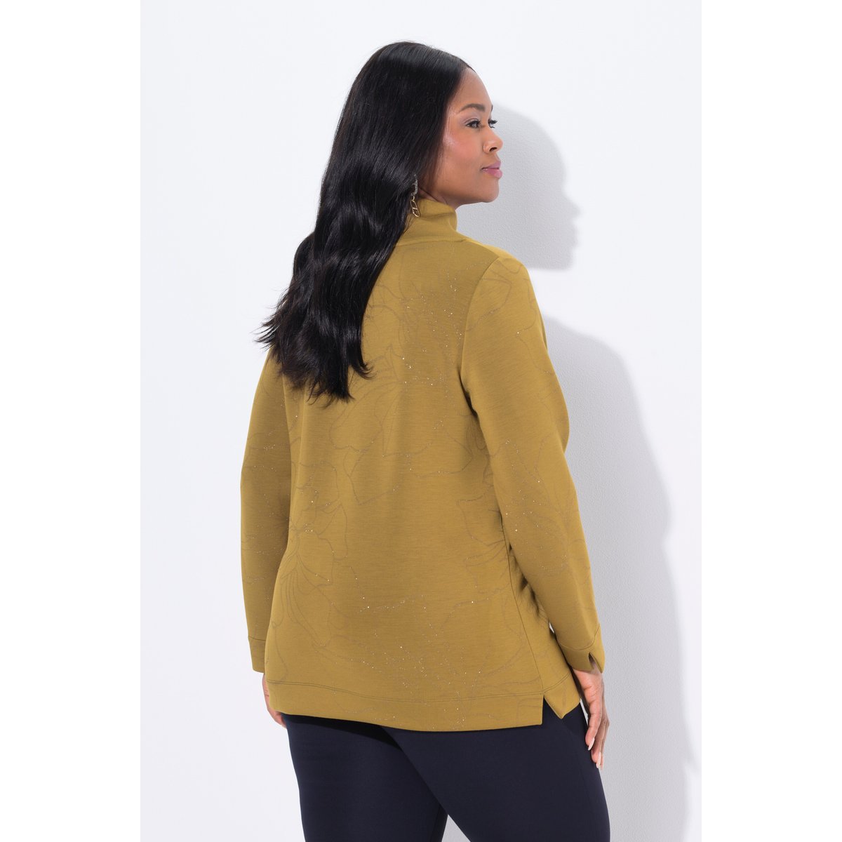 Sweat-shirt motif à fleurs vert olive, ULLA POPKEN