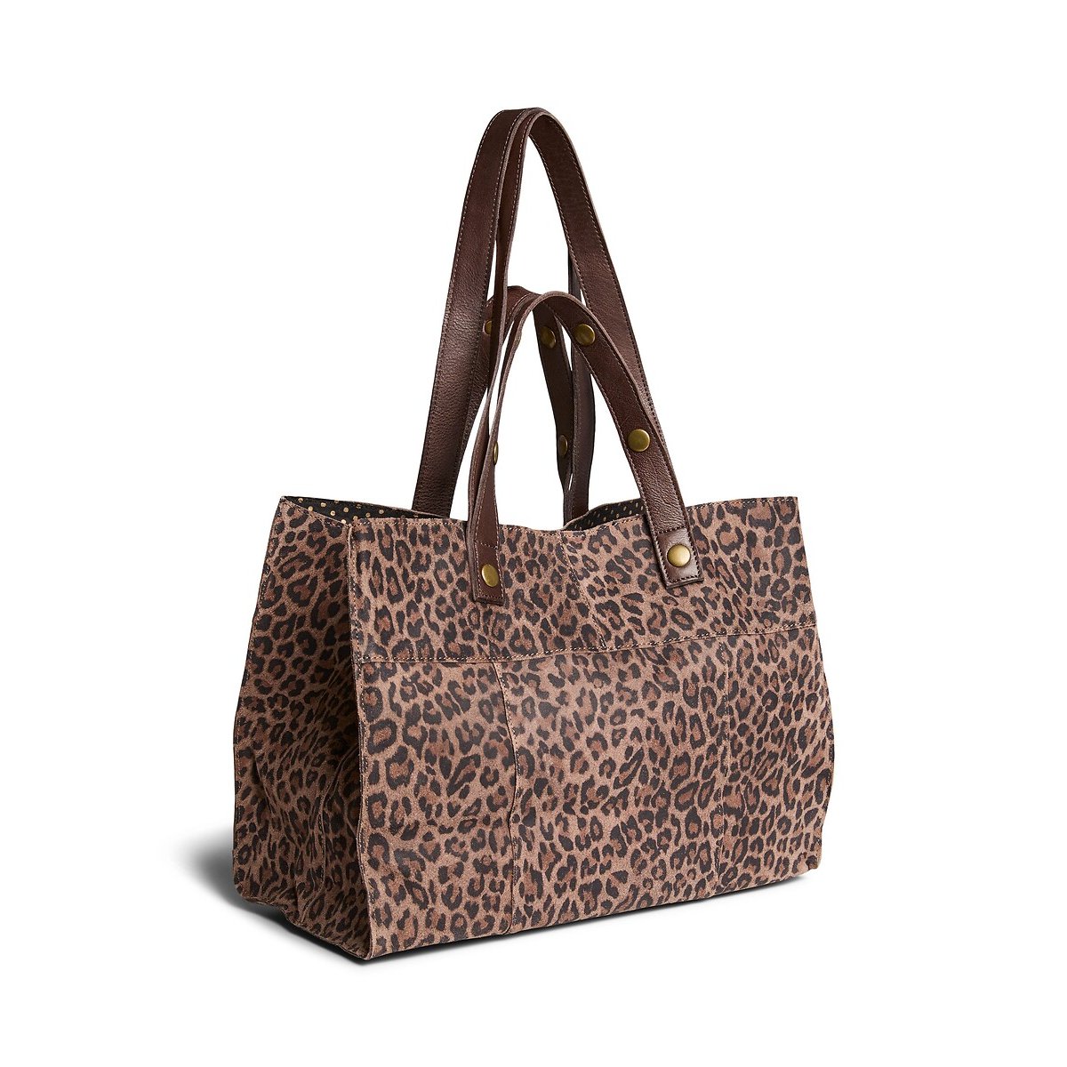 Grand sac à main shopper en cuir imprimé léopard, Ava léopard, PIECES
