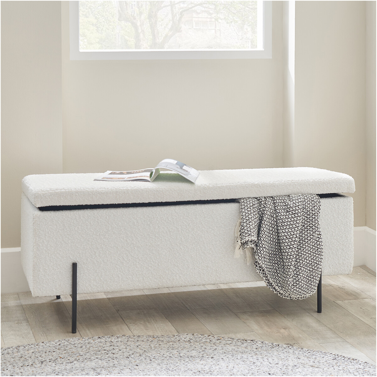 Bouclé Storage Bench white, SO'HOME