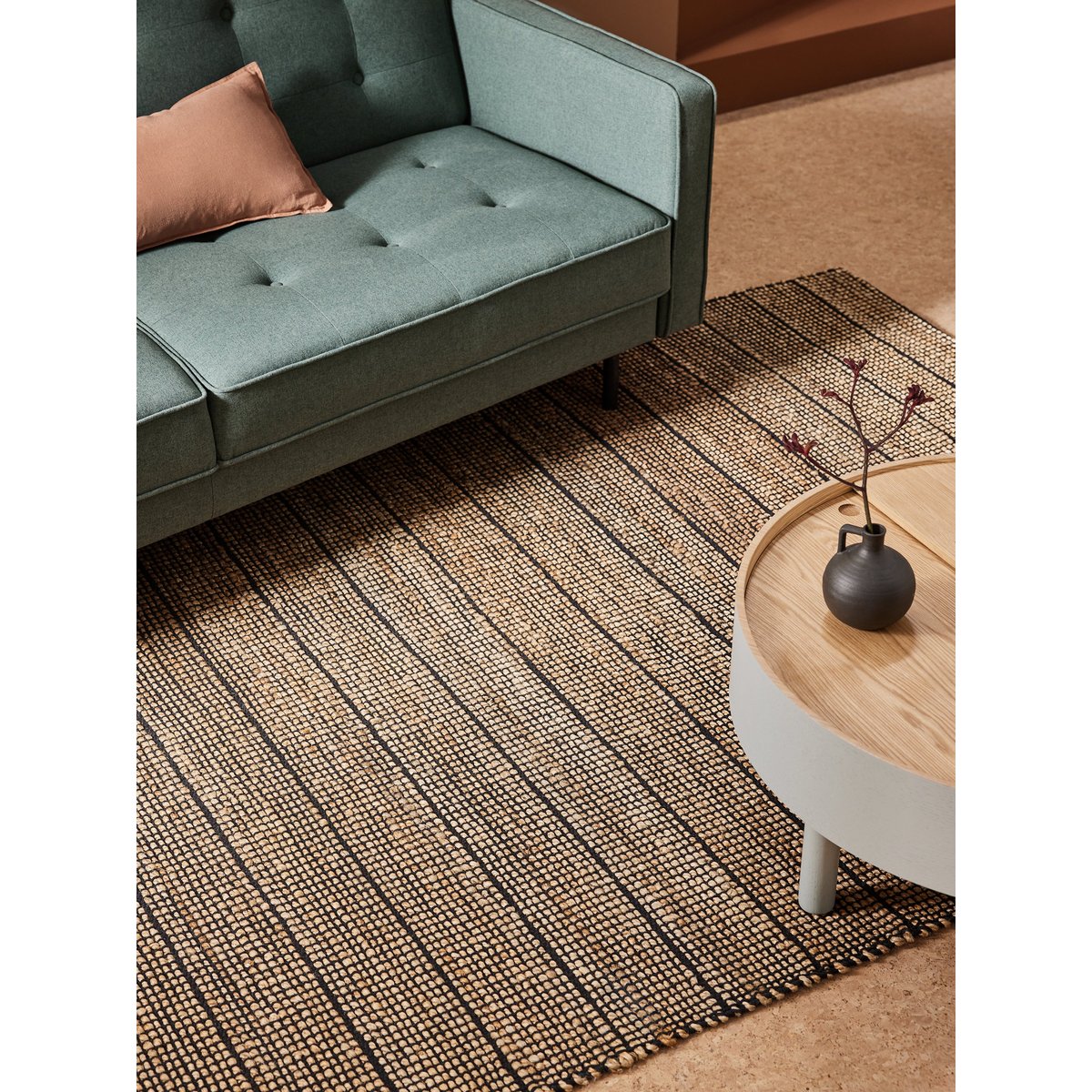 Tapis de salon et chambre en jute BANDY noir, NOVATREND