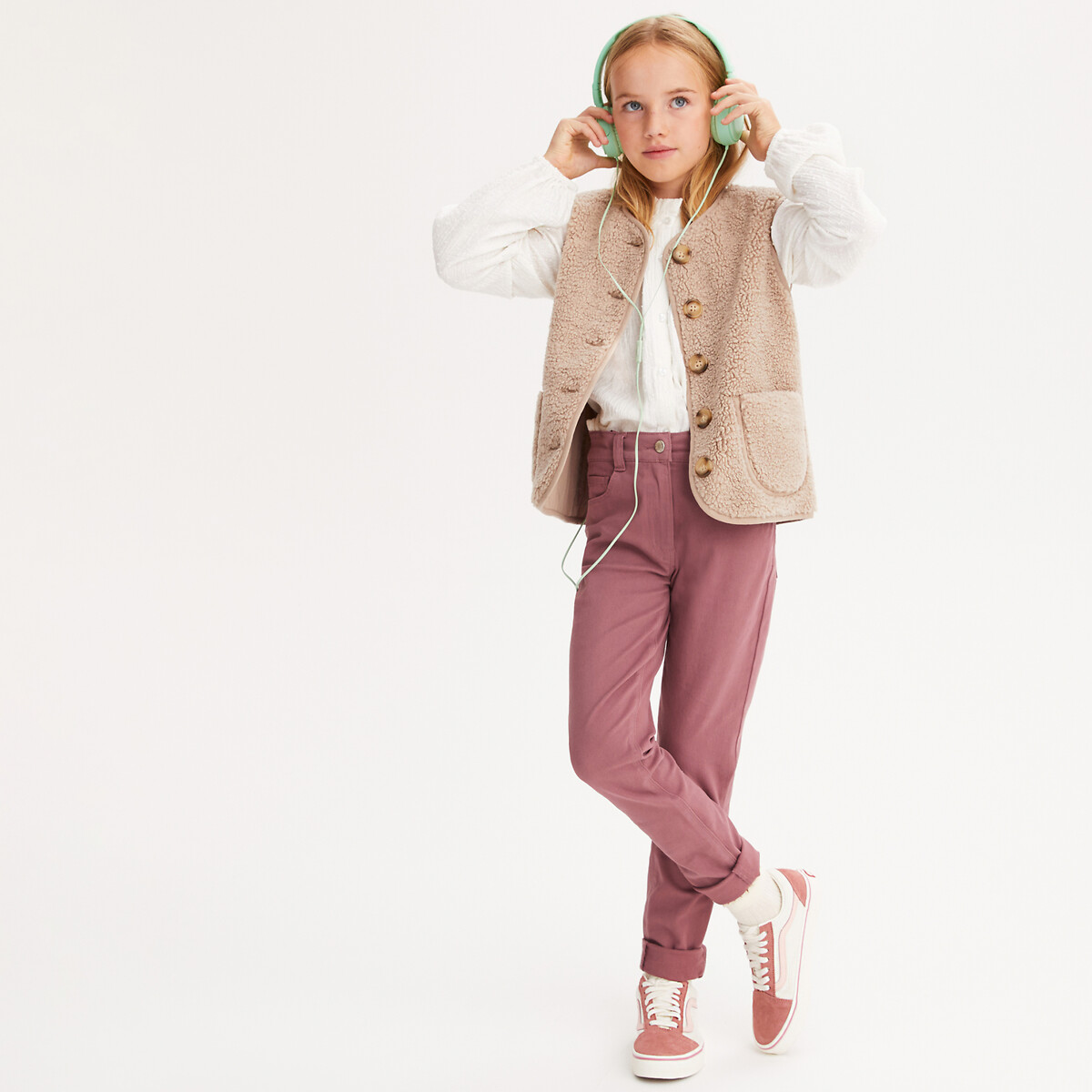 Cotton Slim Fit Trousers dark pink, LA REDOUTE COLLECTIONS