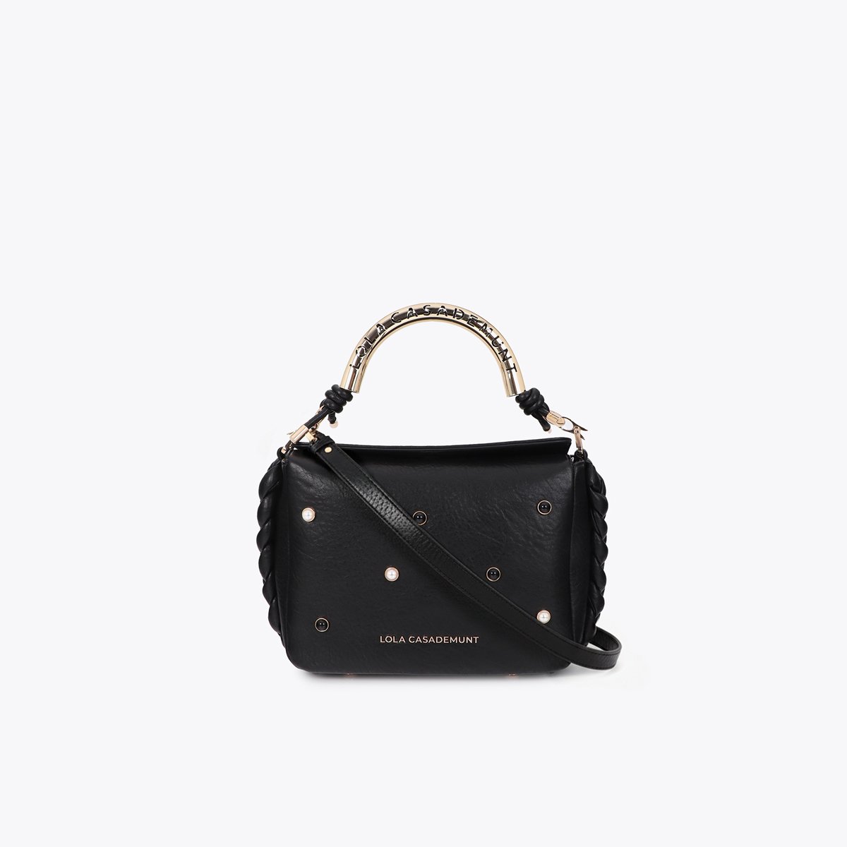 Sac à bandoulière à logo métallique tressé avec perles noir, LOLA CASADEMUNT