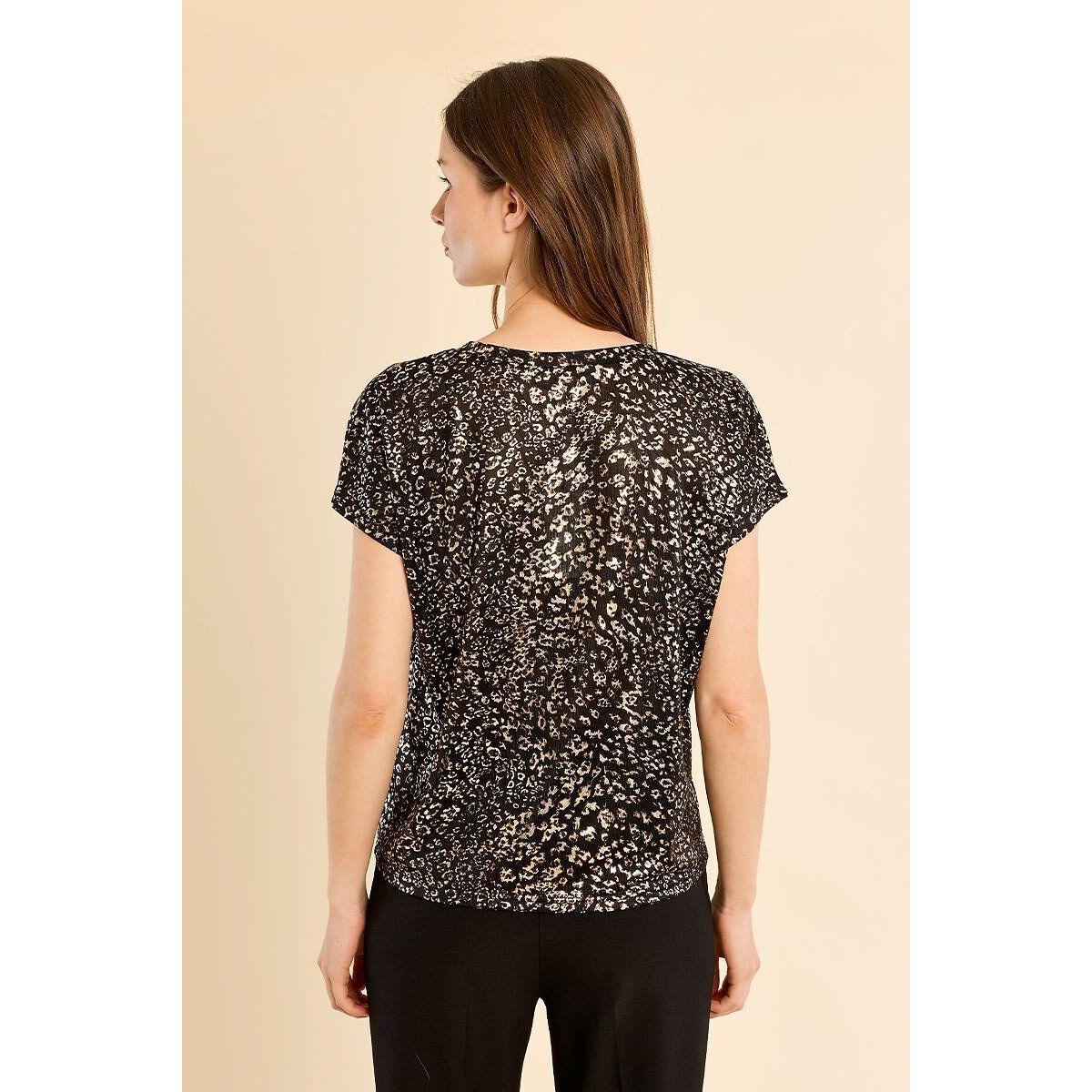 T-shirt met V-hals en print zwart, MOLLY BRACKEN