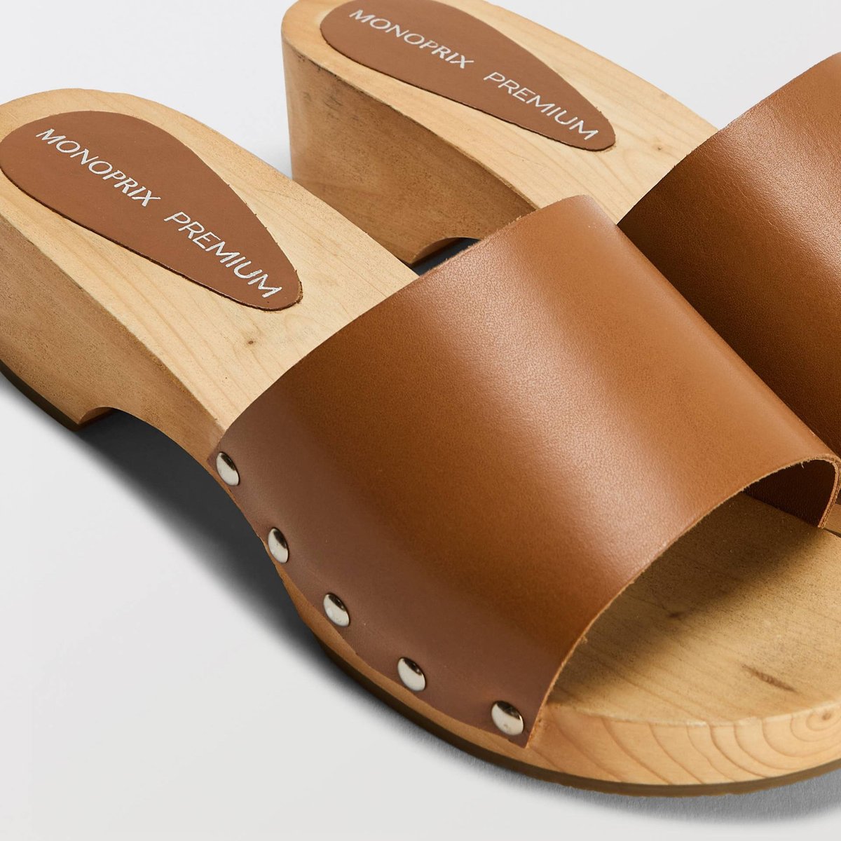 Sabots en cuir tan, MONOPRIX