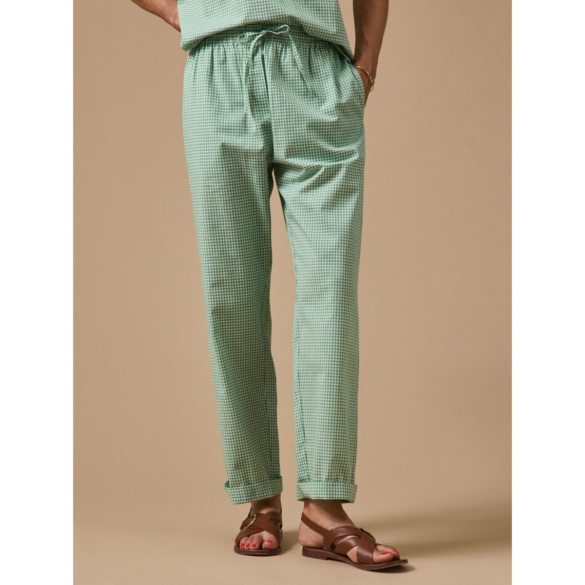Pantalon droit mini carreaux AGATHE mini carreaux vert, CYRILLUS