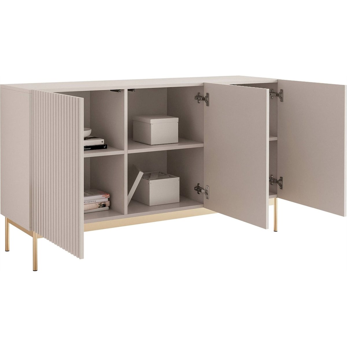 Buffet 3 portes rainurées LINEARIS avec LED cachemire et doré, RECOLLECTION