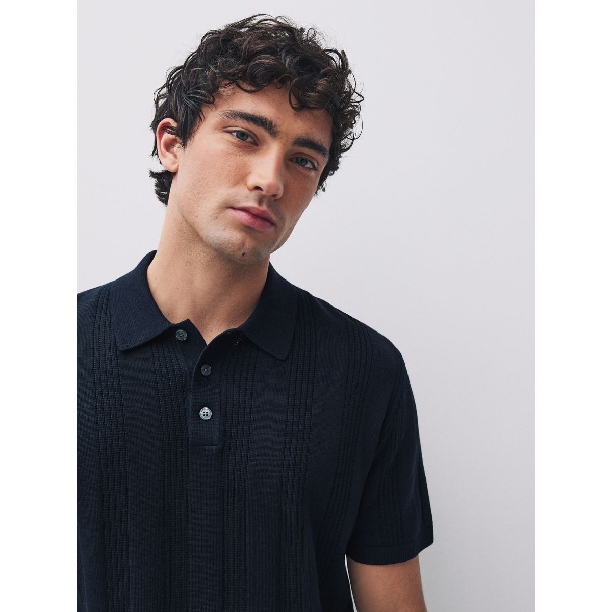 Polo standard rayé en pointelle, lot de 2 neutre/bleu marine, NEXT