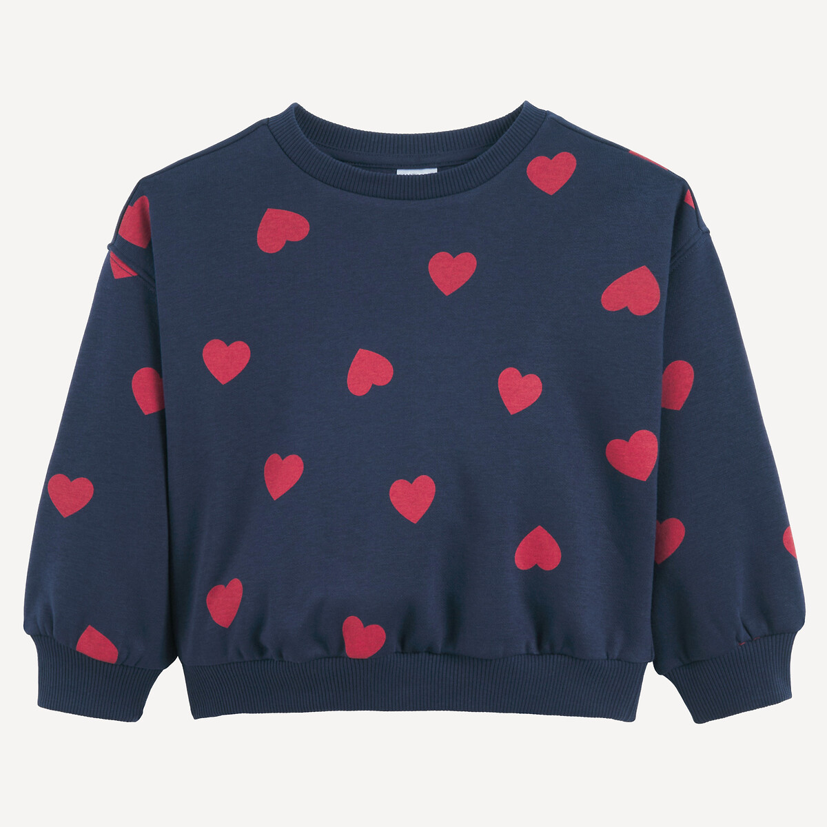 Heart Print Crew Neck Fleece Sweatshirt navy blue, LA REDOUTE COLLECTIONS
