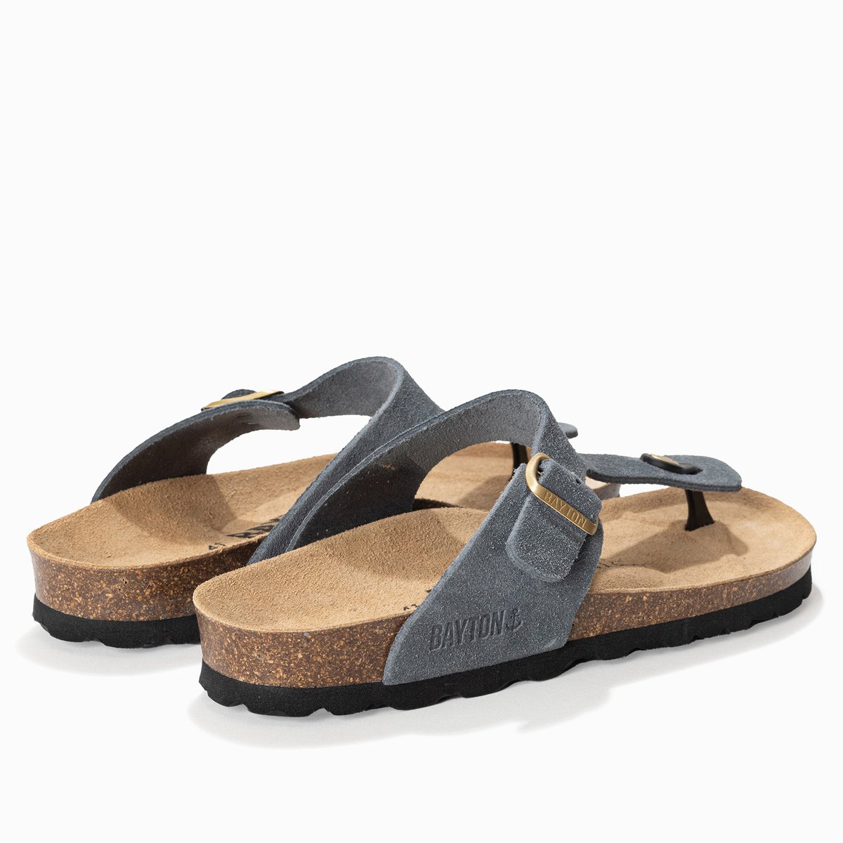 Tongs en cuir suédé MERCURE gris, BAYTON