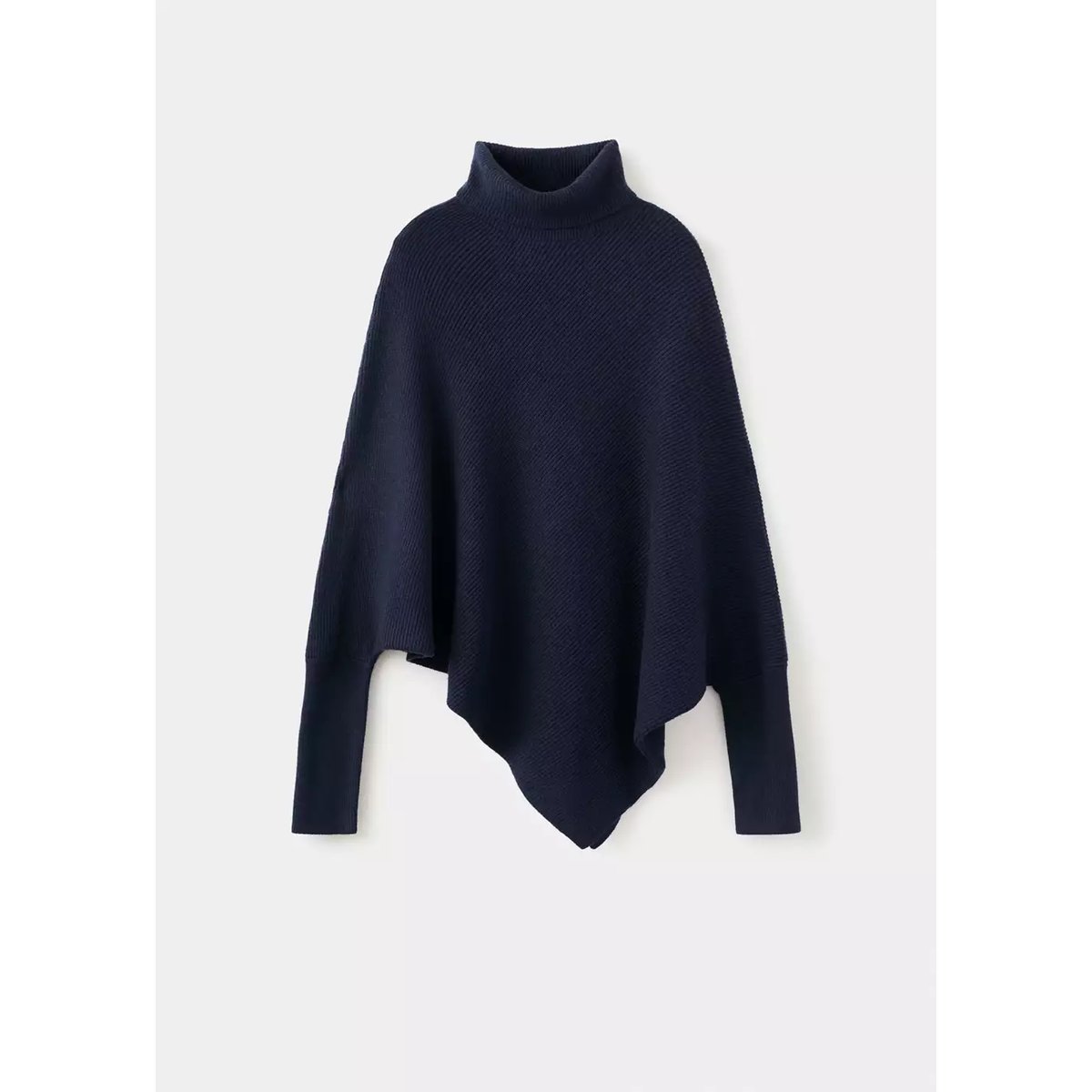 Pull asymétrique col roulé bleu marine, MANGO
