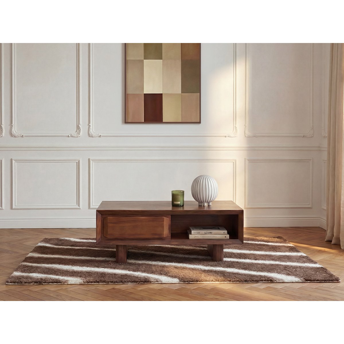 Table basse rectangle en bois massif, BELLECOUR marron foncé, BOBOCHIC