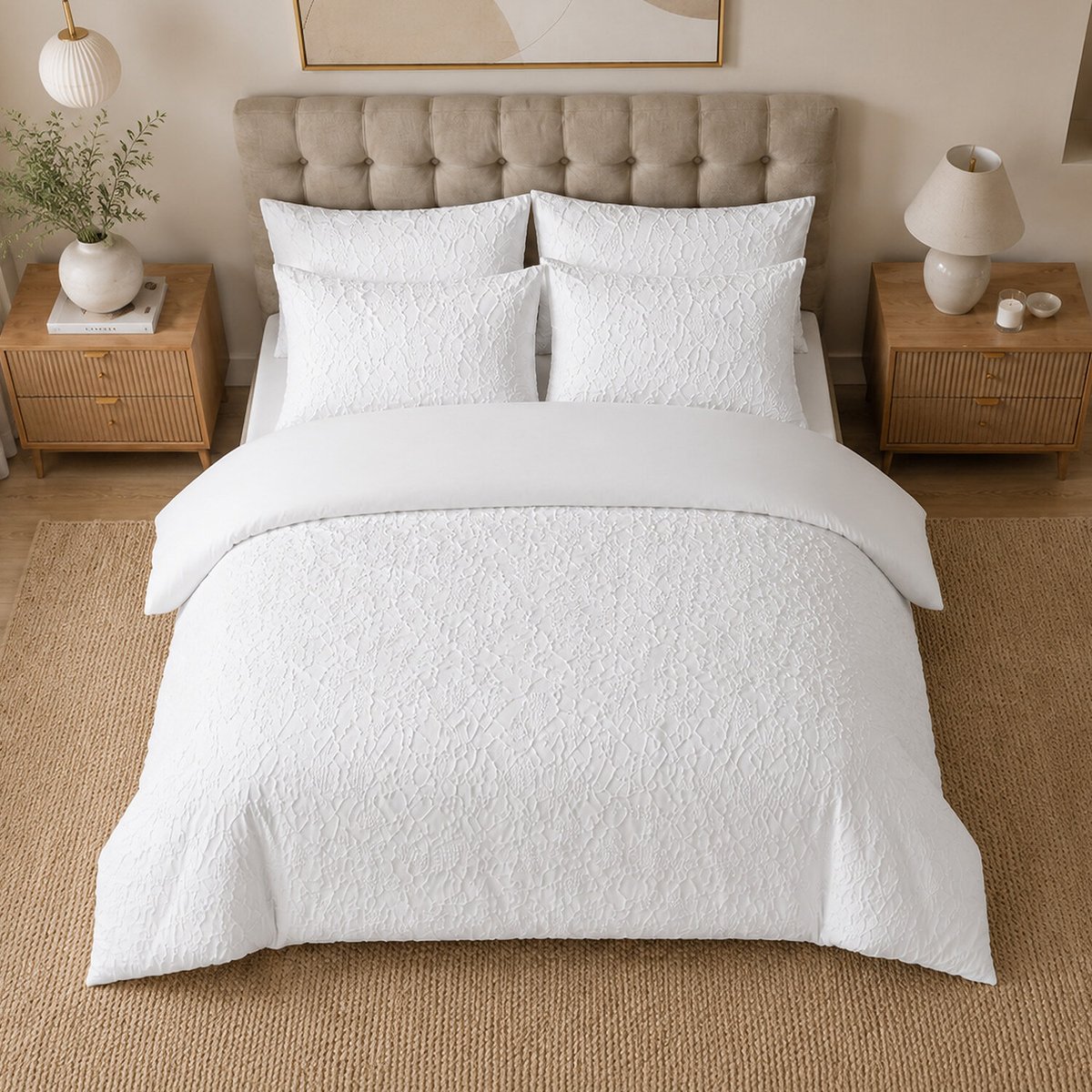 Parure de lit microfibre jacquard organique blanc, TILA blanc, C DESIGN HOME TEXTILE