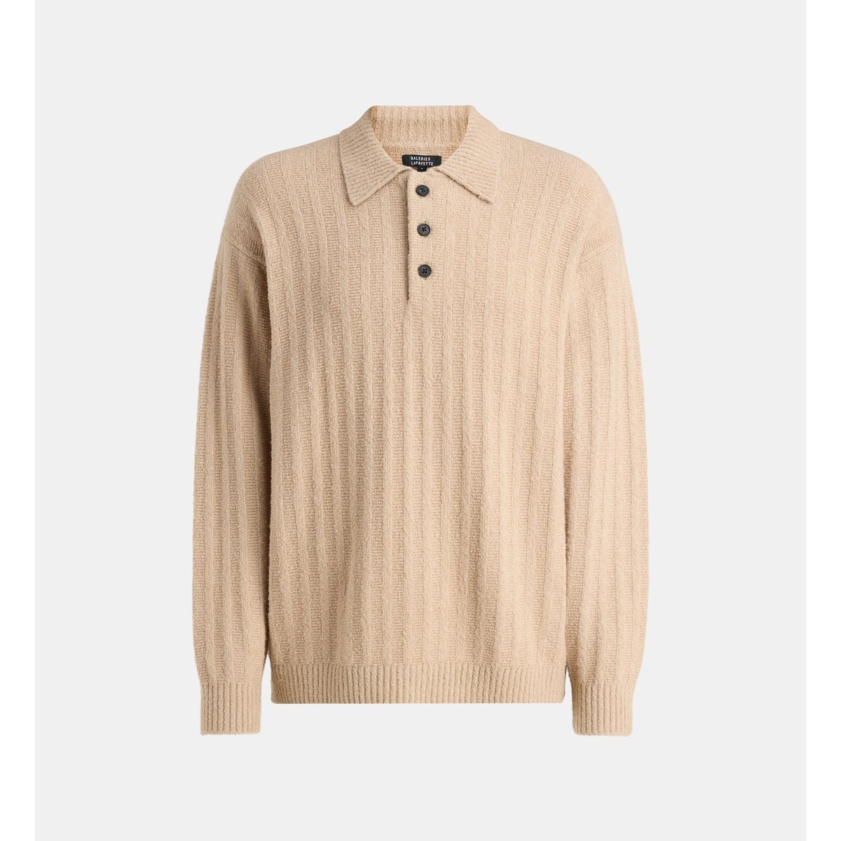 Pull polo droit tolorib maille mousse fantaisie beige doré, GALERIES LAFAYETTE