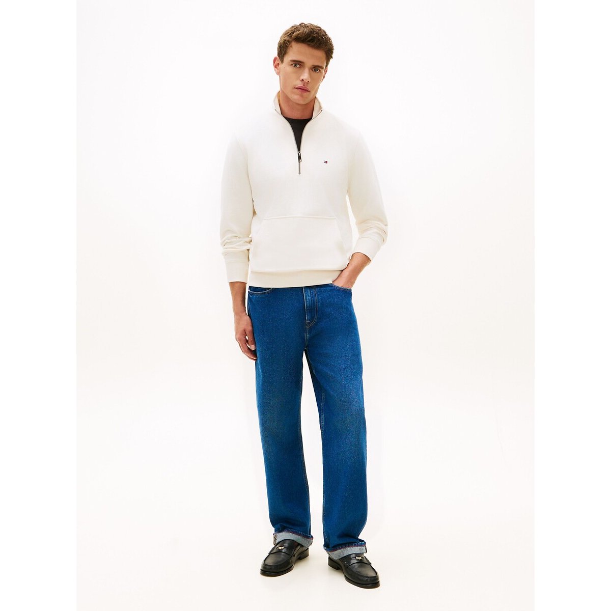 Sweat col demi-zippé Essentials Terry ivoire, TOMMY HILFIGER