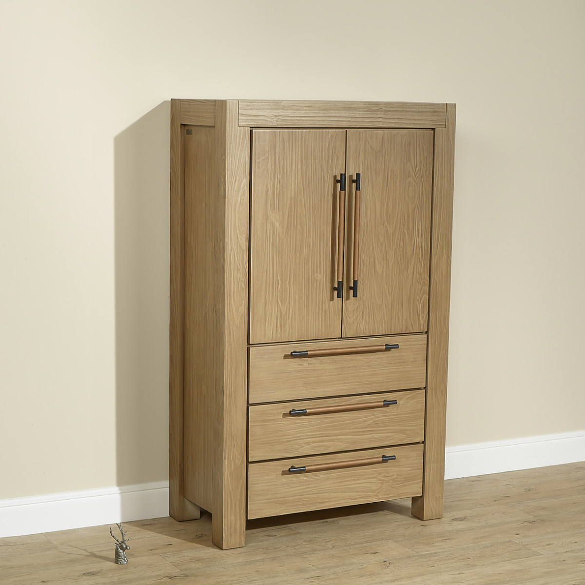 Armoire style contemporain, 2 portes, 3 étagères et 3 tiroirs MEGÈVE marron, ROBIN DES BOIS
