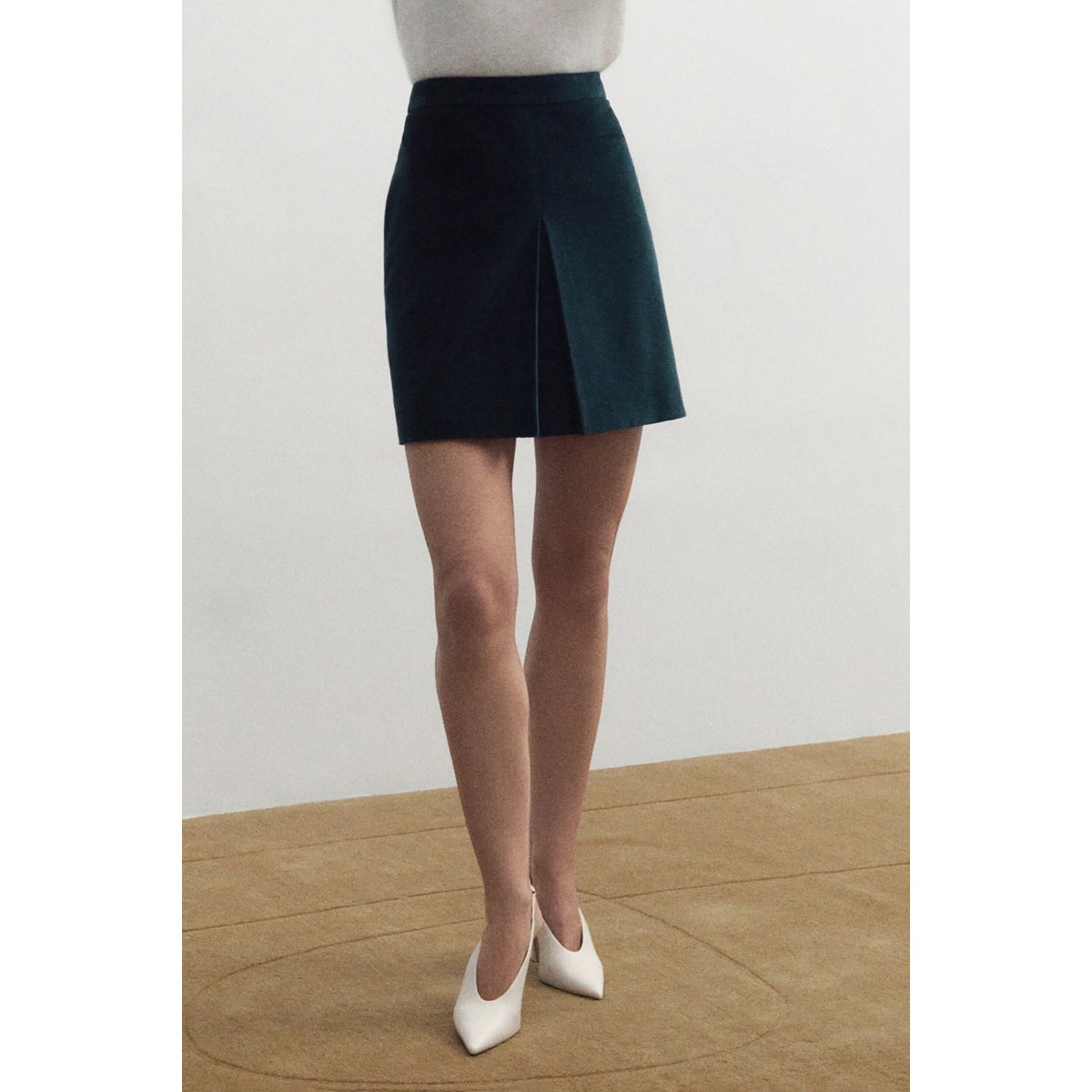 Jupe courte en velours JODA vert canard, CAROLL