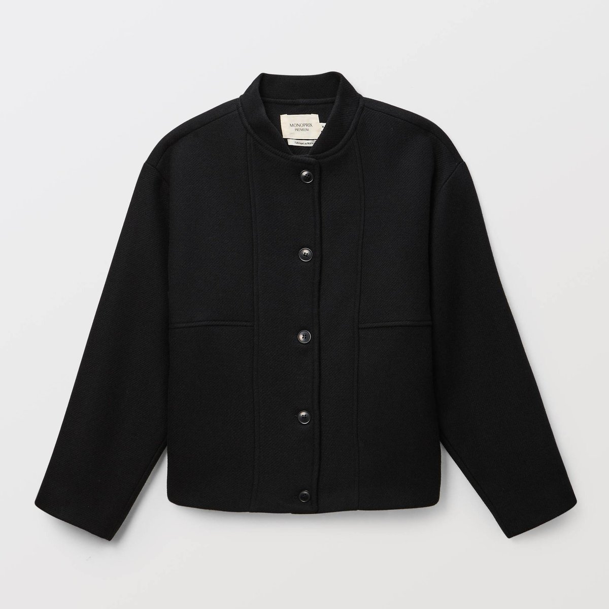 Blouson uni boutonné contenant de la laine noir, MONOPRIX