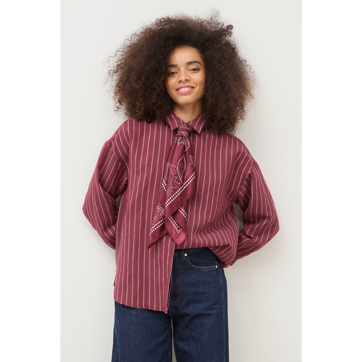 Chemise droite manches longues fluide bordeaux, BONOBO