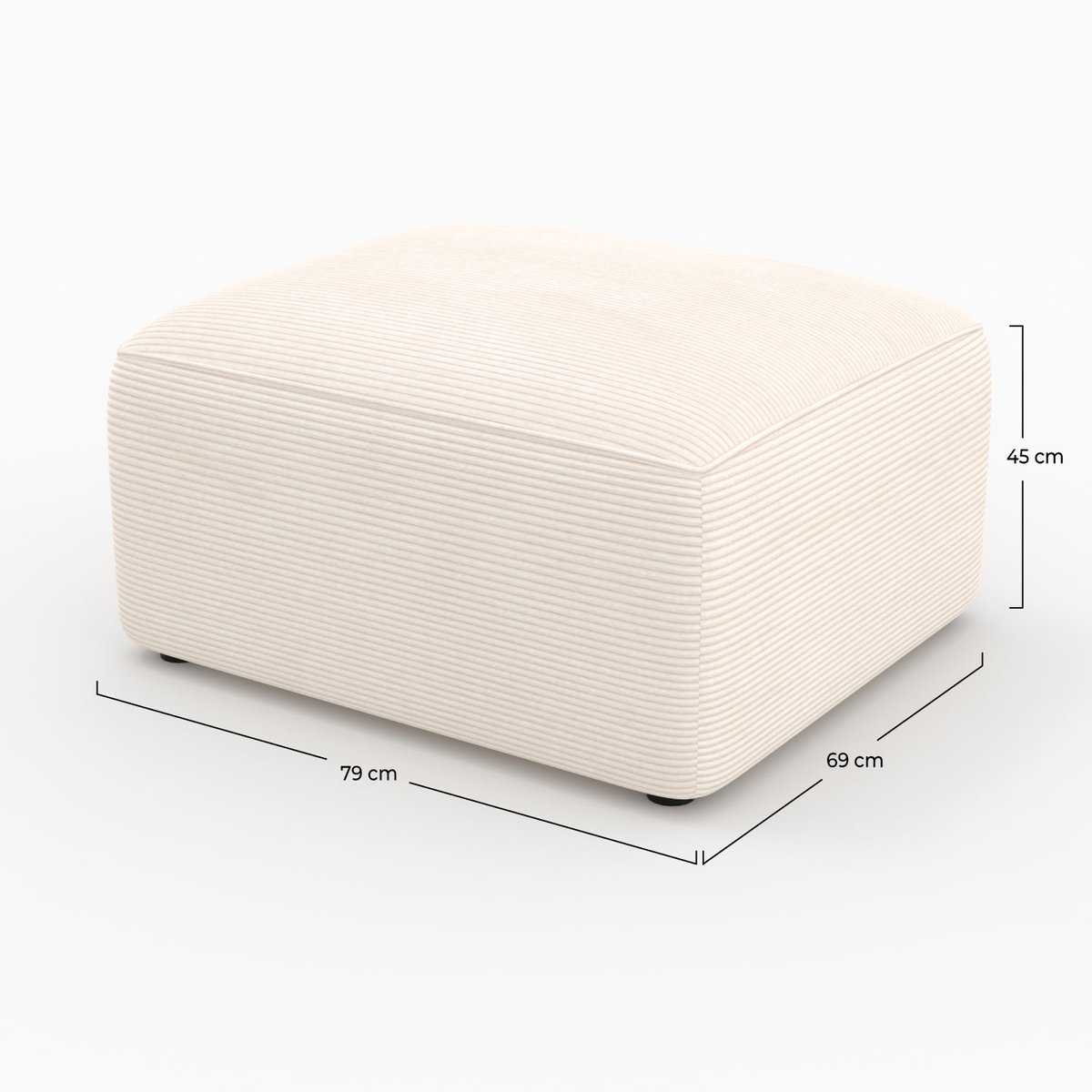 Pouf rectangulaire pour canapé modulable en velours côtelé - MINA blanc cassé, MAISON PAVANE