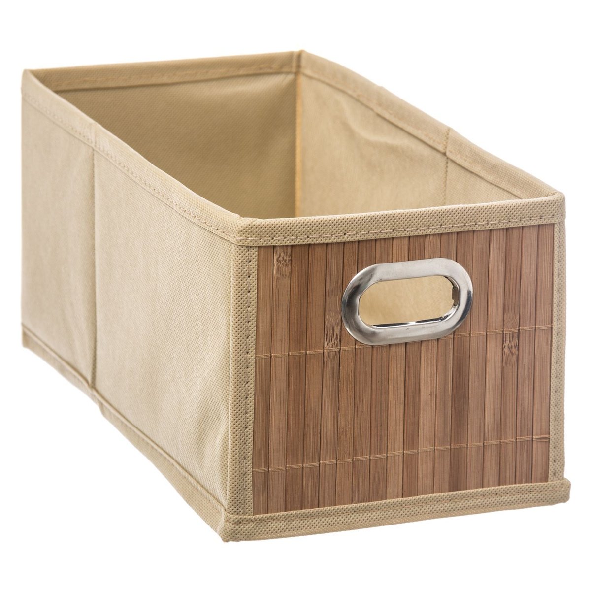Lot de 2 paniers de rangement rectangulaires en bambou et tissu MIX'N MODUL beige, TOILINUX