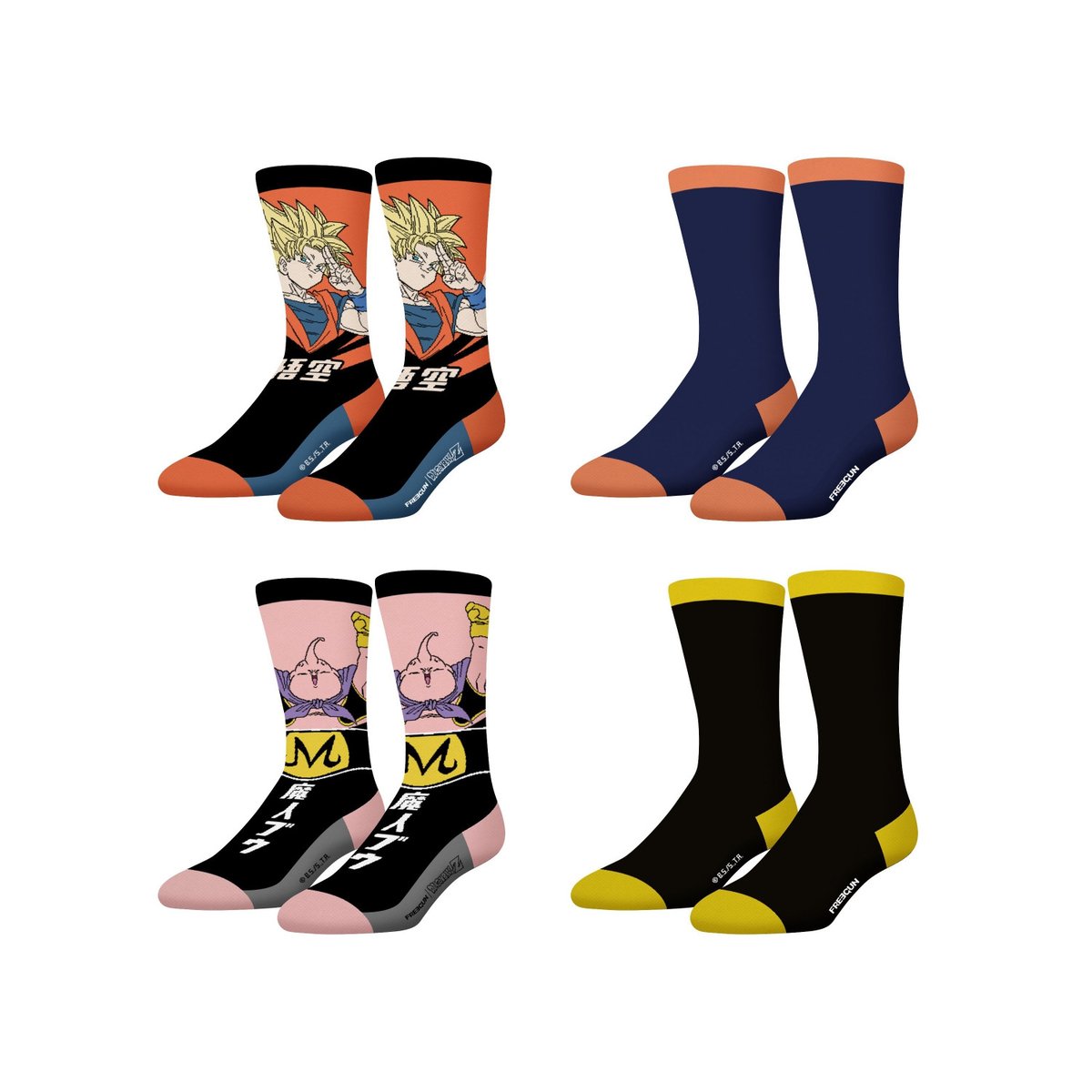 Lot De 4 Chaussette Dragon Ball Z jaune/noir/rose/orange/bleu marine, FREEGUN