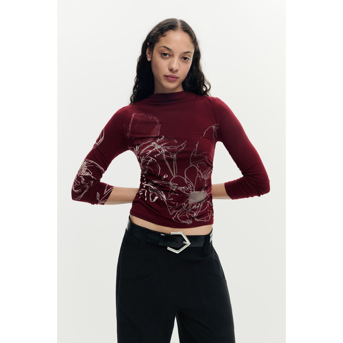 T-shirt à manches longues imprimé rose, DESIGUAL