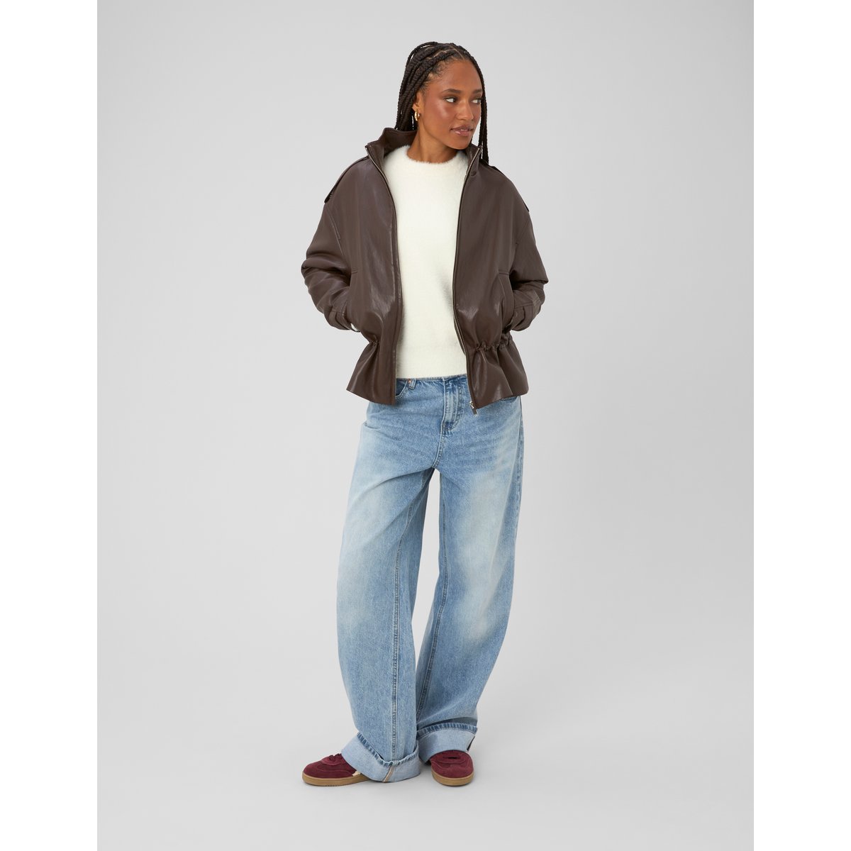 Veste en tissu enduit marron foncée, BZB