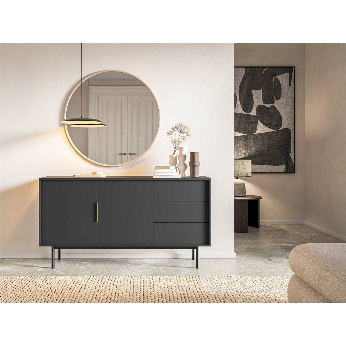 Commode 2 portes et tiroirs collection VIVIARO noir mat, RECOLLECTION