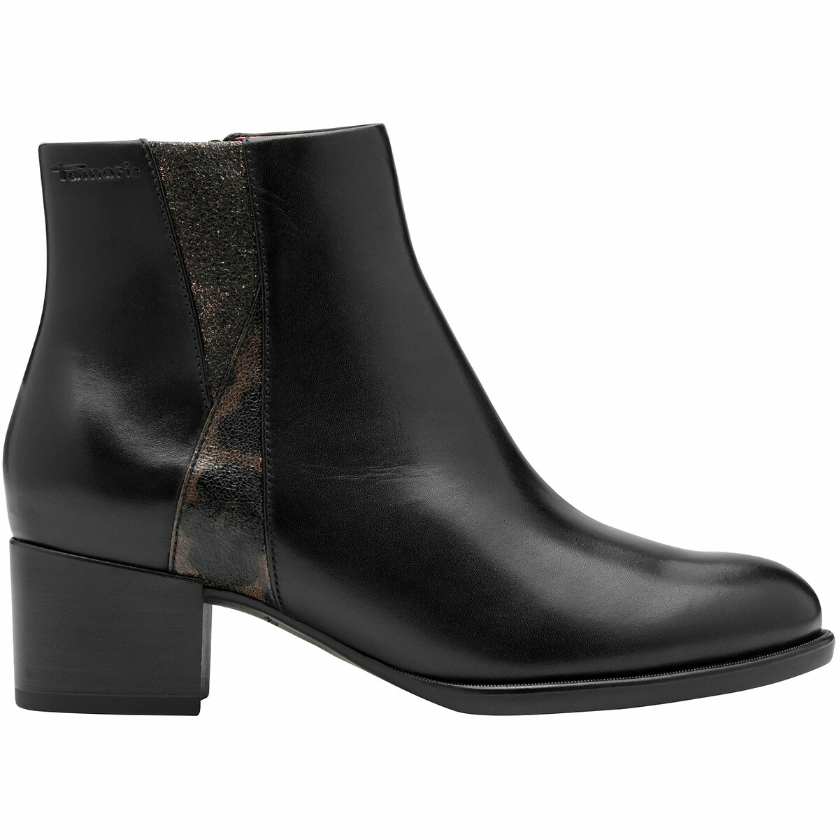 Leather Ankle Boots with Block Heel black, TAMARIS