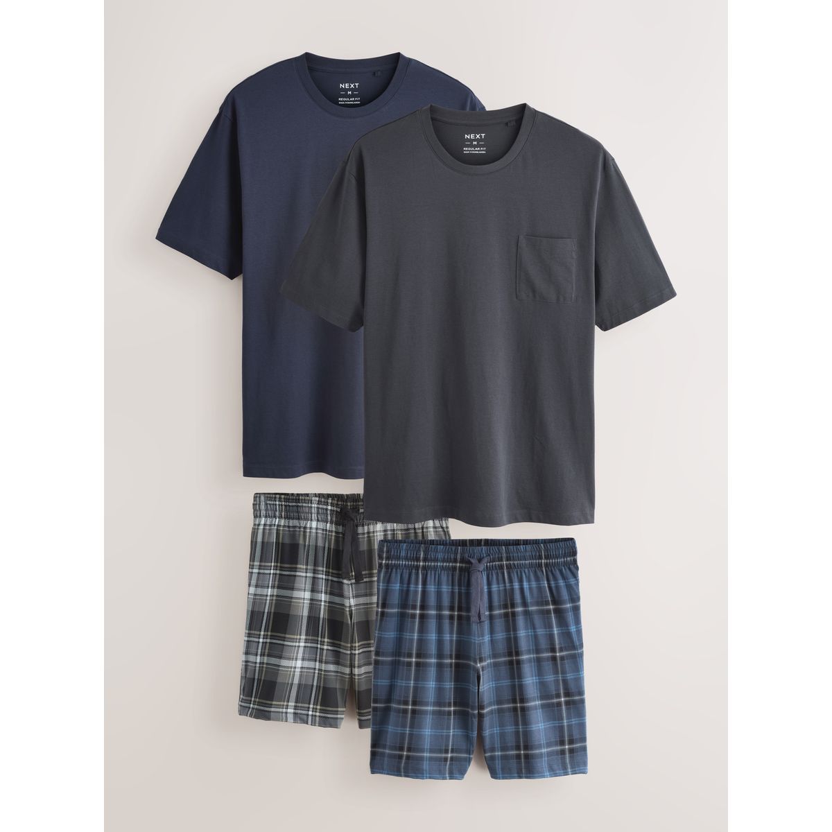 Pyjama en jersey à carreaux, lot de 2 noir/bleu marine, NEXT