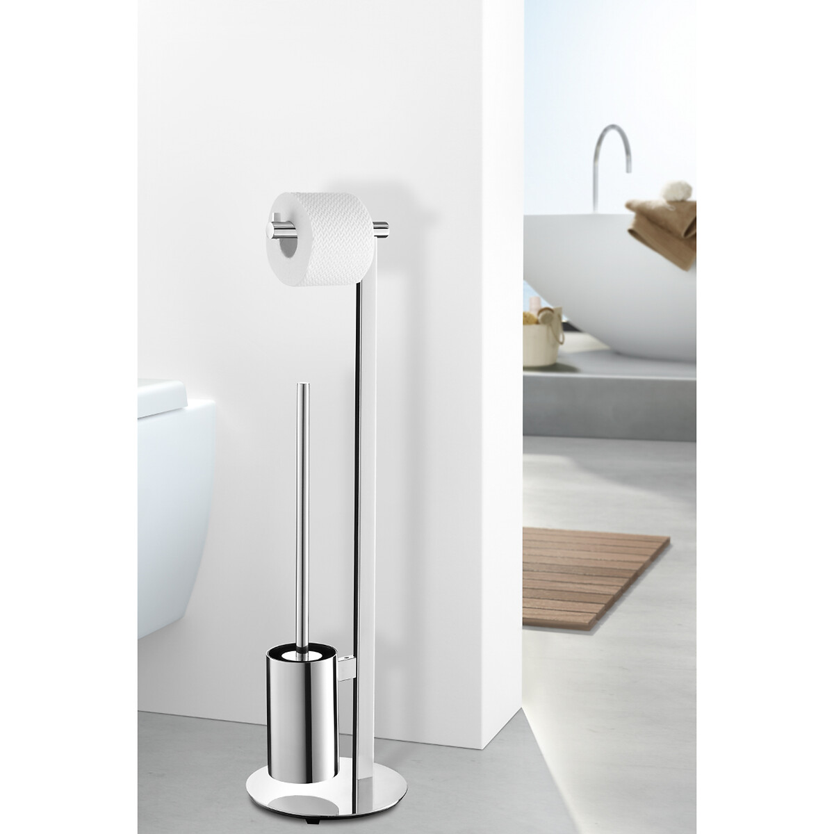 Suporte piaçaba e rolo de papel Scala, ZACK inox brilhante, ZACK