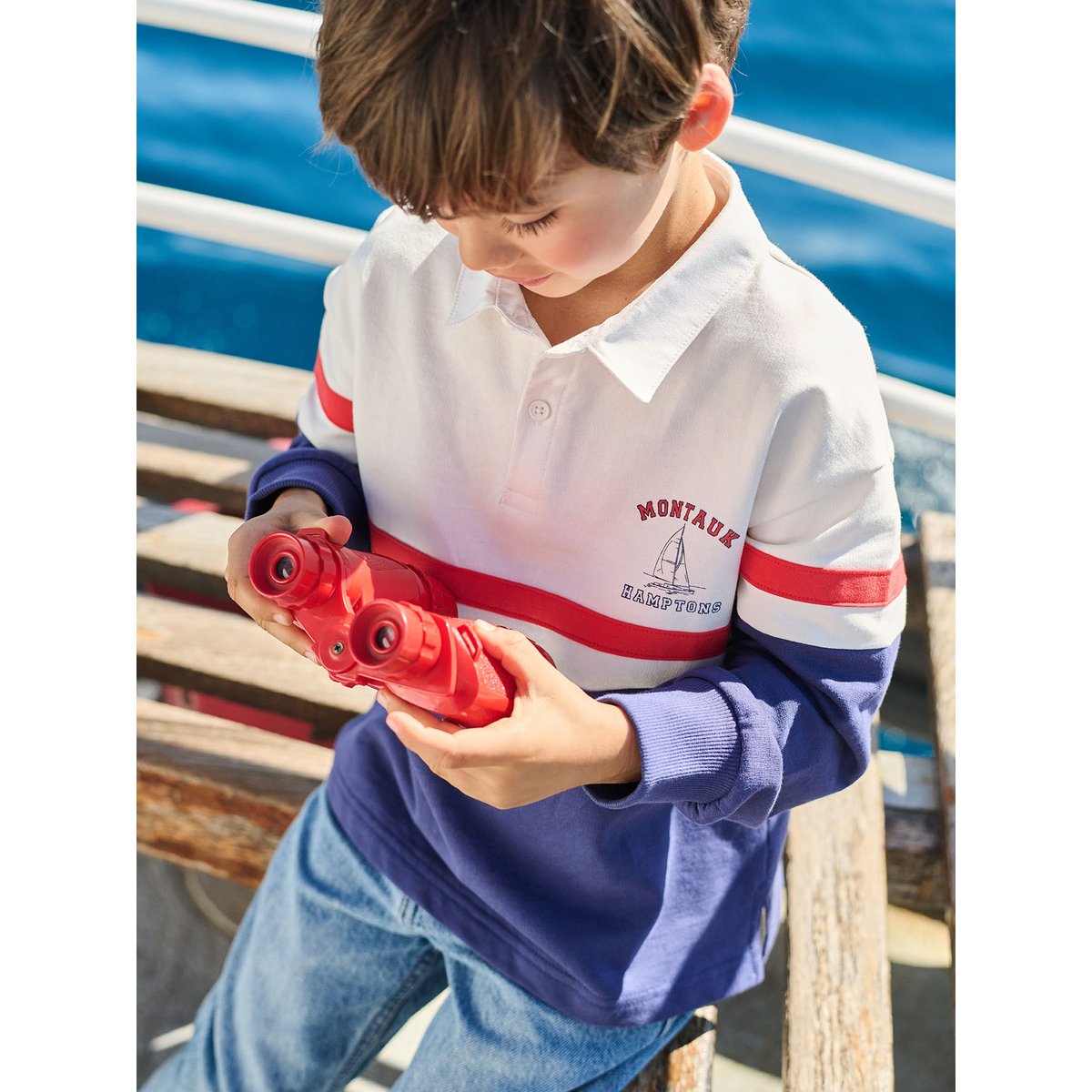 Sweat col polo manches longues encre, VERTBAUDET