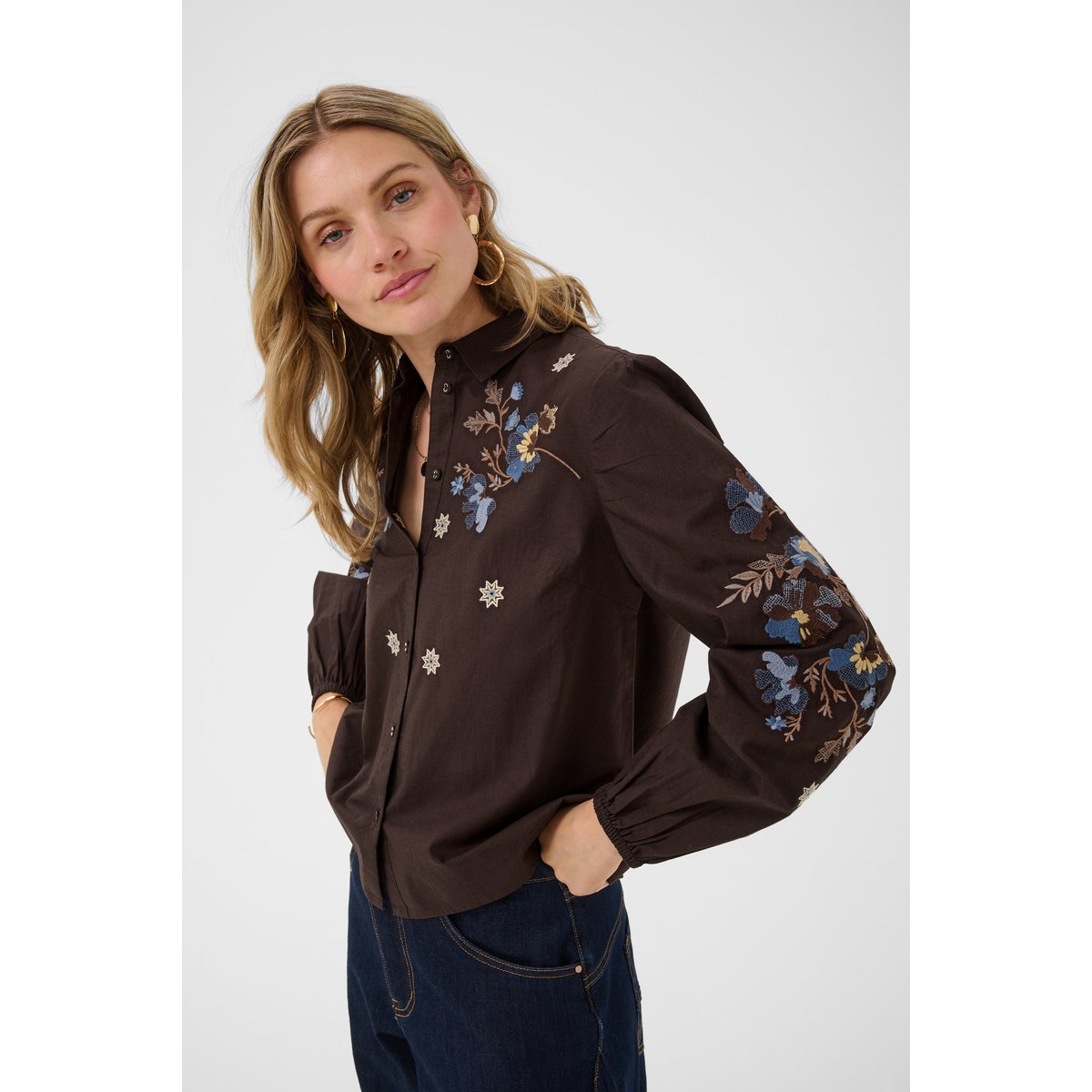 Chemise à manches longues marron java, CREAM