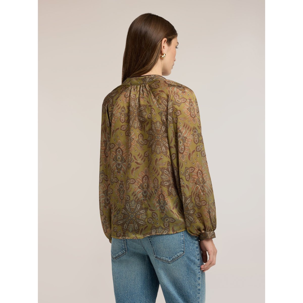 Blouse avec imprimé et manches ballon verde militare, MOTIVI