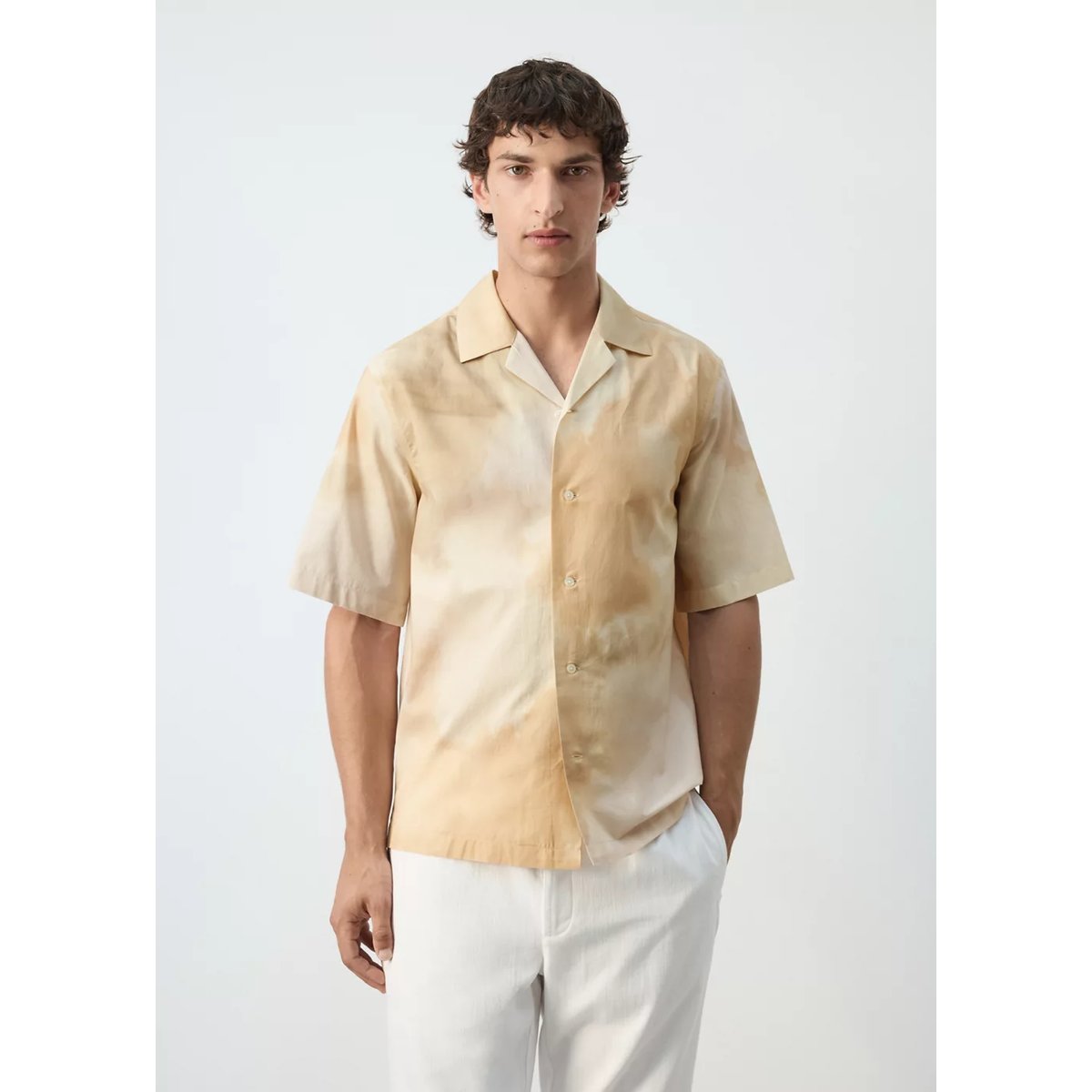 Chemise imprimée 100 % coton vanille, MANGO MAN