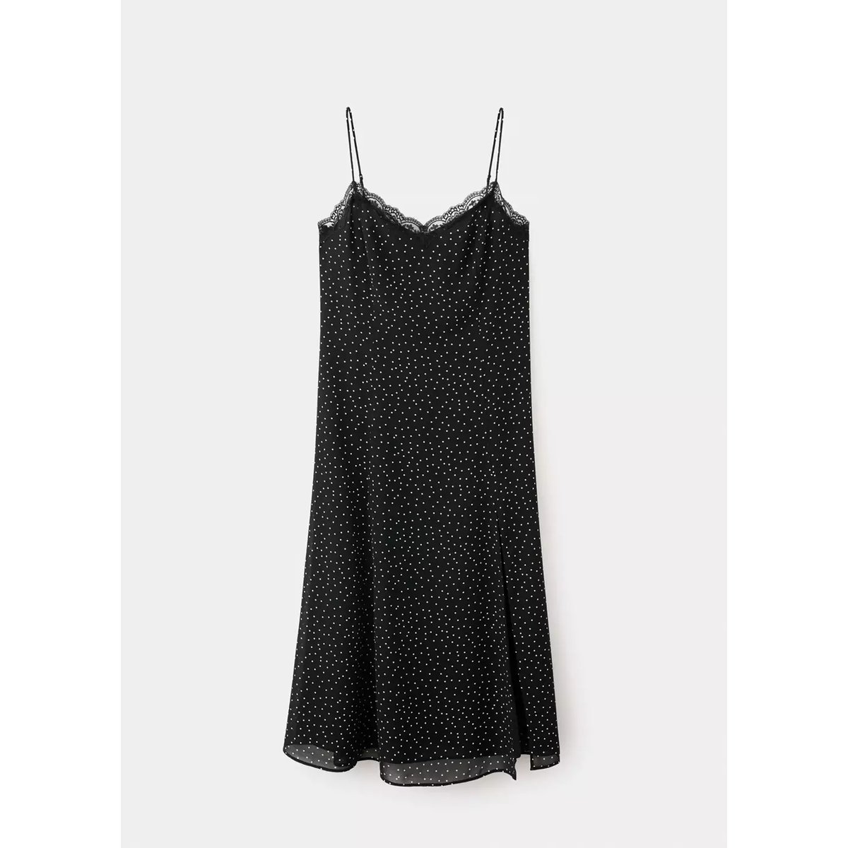 Robe à pois avec détail en dentelle noir, MANGO