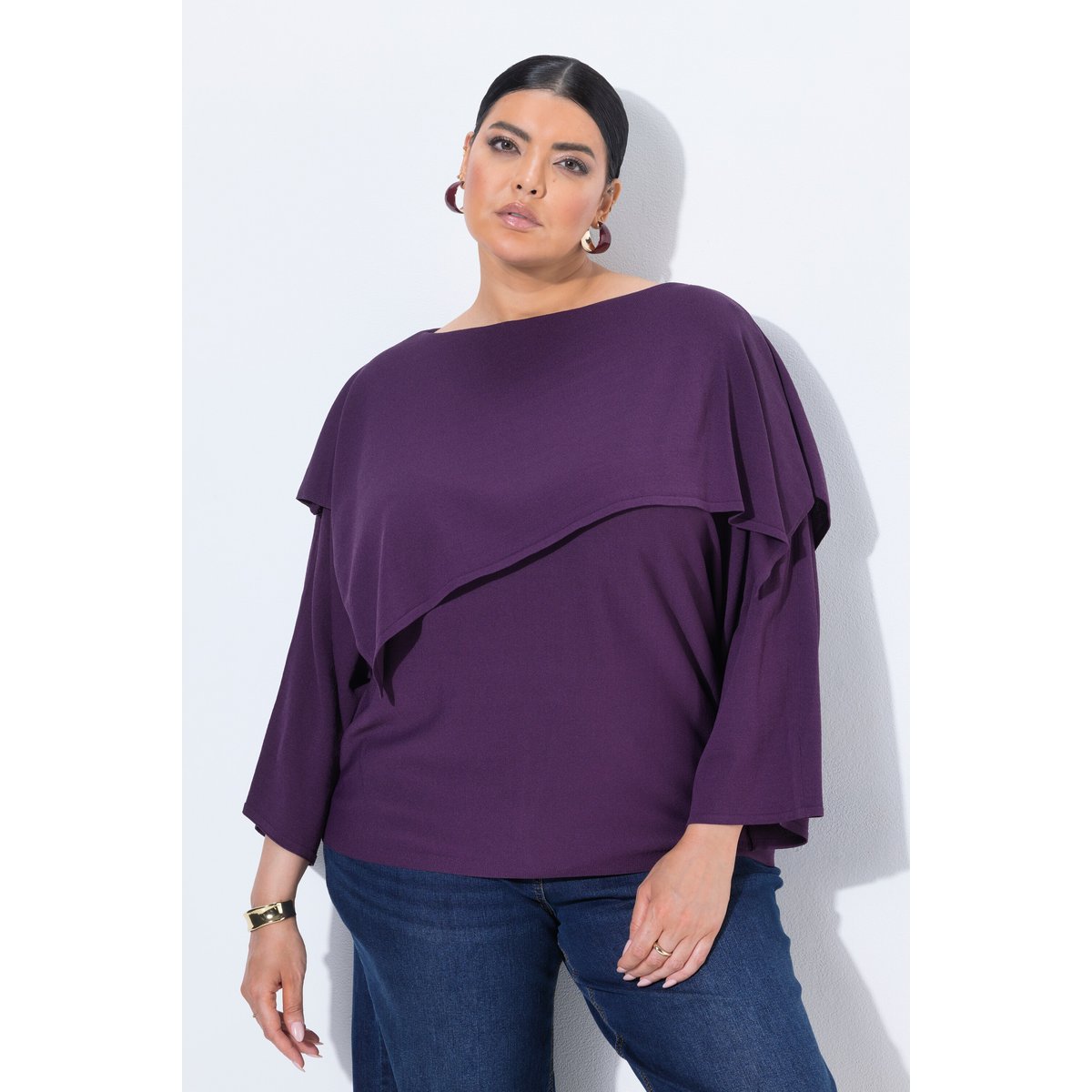 Pull esprit châle, coupe oversize prune foncé, ULLA POPKEN