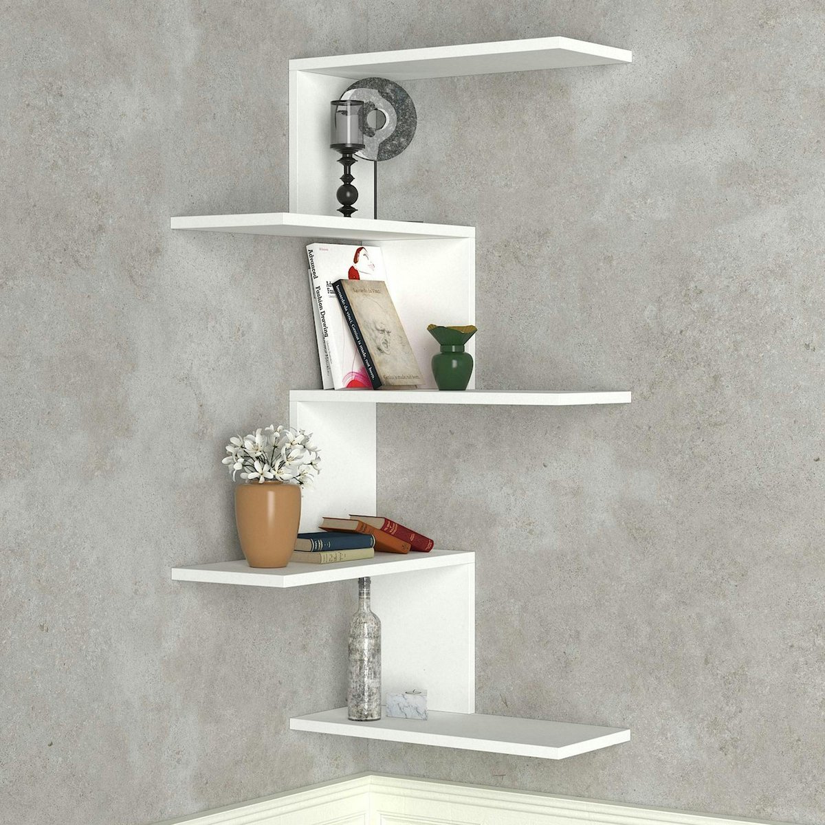 Etagère murale d'angle 5 plateaux MARFA blanc, PIER IMPORT