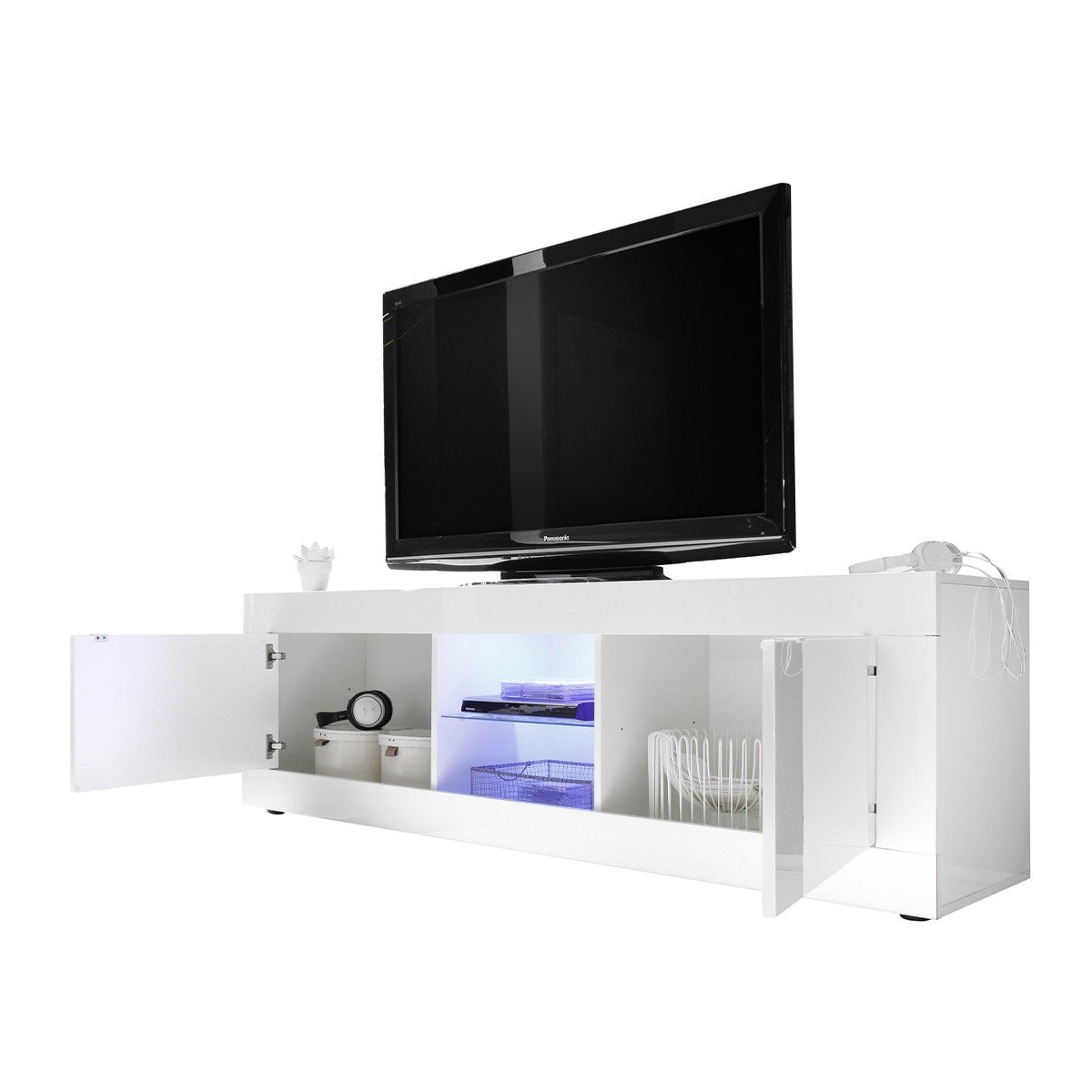 Meuble TV 2 Portes sans Éclairage L180 cm - INITIAL blanc, CALICOSY