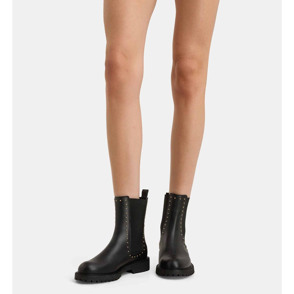 Boots chelsea plates céleste avec studs cuir noir, GALERIES LAFAYETTE