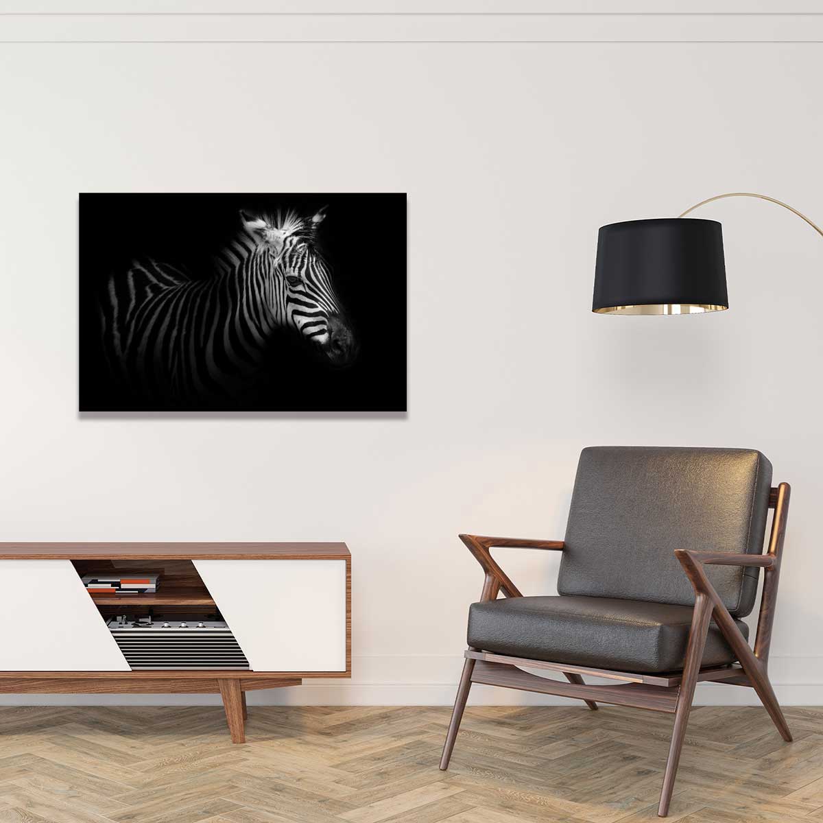 Tableau zebre dans la lumière tableau alu dibond, HEXOA
