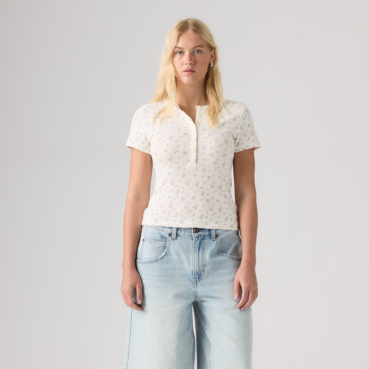T-shirt manches courtes, maille pointelle, imprimé fleurs ecru, LEVI'S