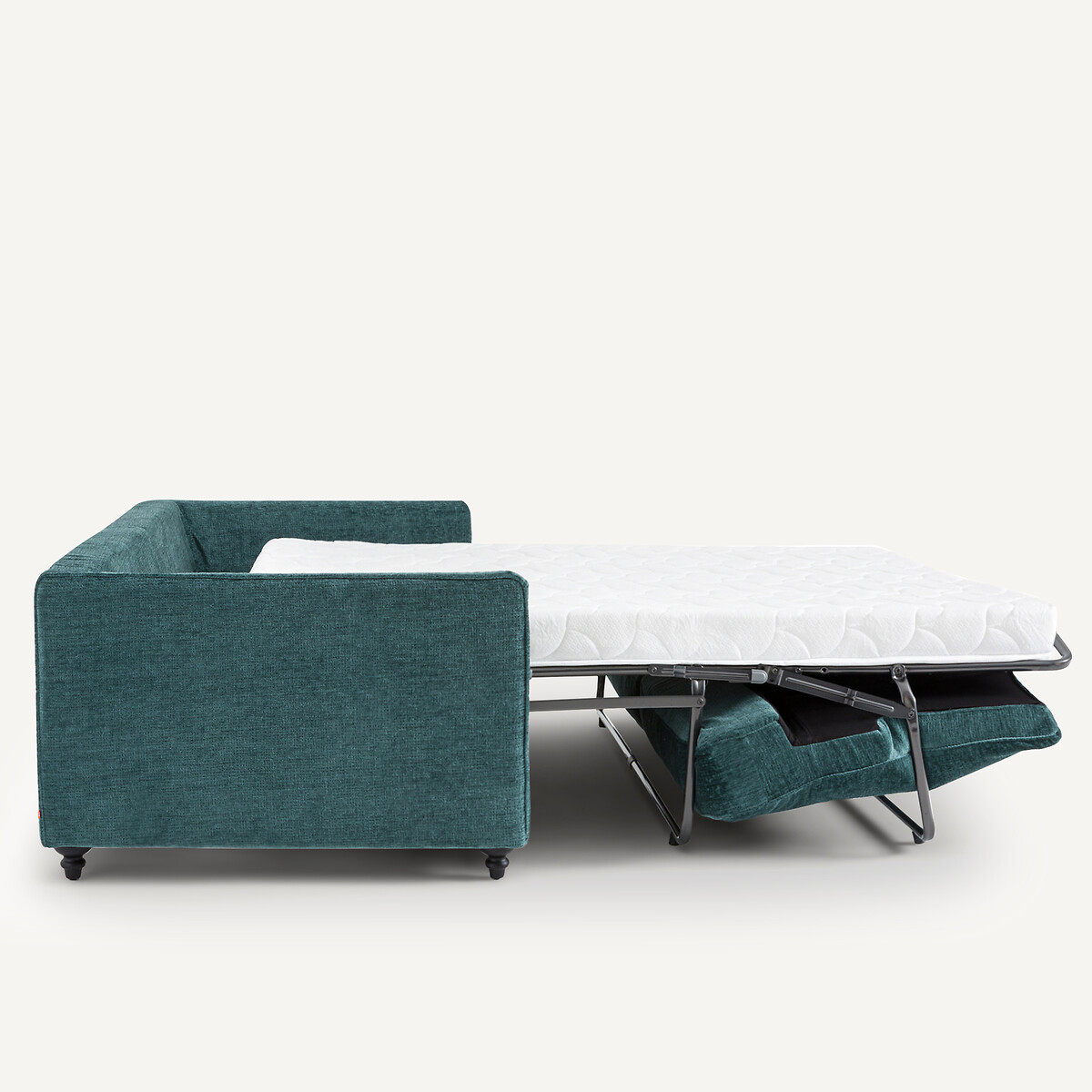 Canapé compact, convertible, en velours texturé, LAZARE bleu pétrole, AM.PM
