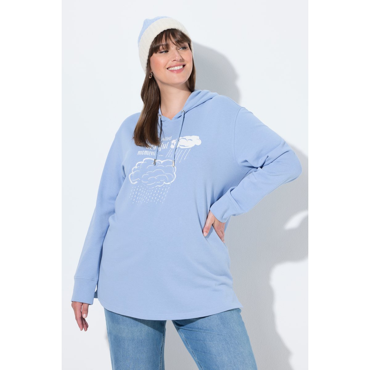 Sweat-shirt à capuche en coton bio bleu givre, ULLA POPKEN