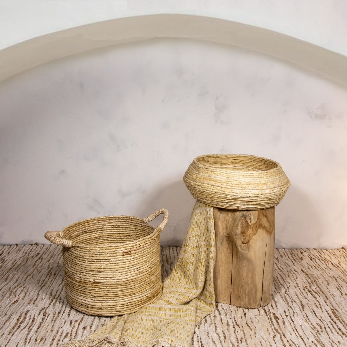 Panier en abaca avec poignées naturel, NOW'S HOME
