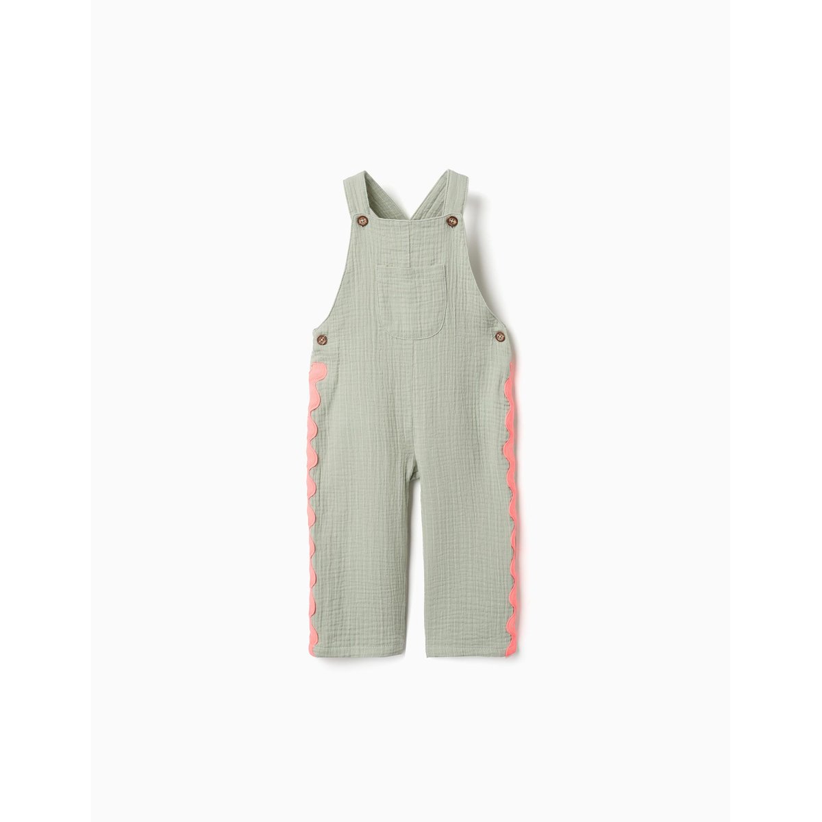 Salopette en coton avec bandes ric rac vert clair, ZIPPY