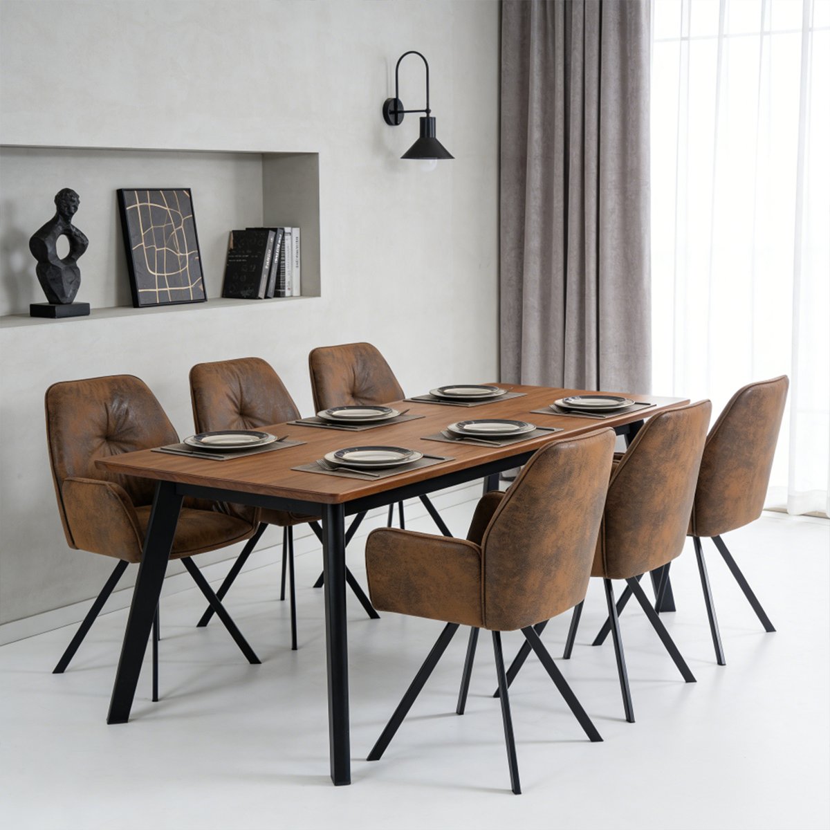 Lot de 6 chaises de salle à manger rotatif fauteuil industriel, CALF marron, MEUBLES COSY