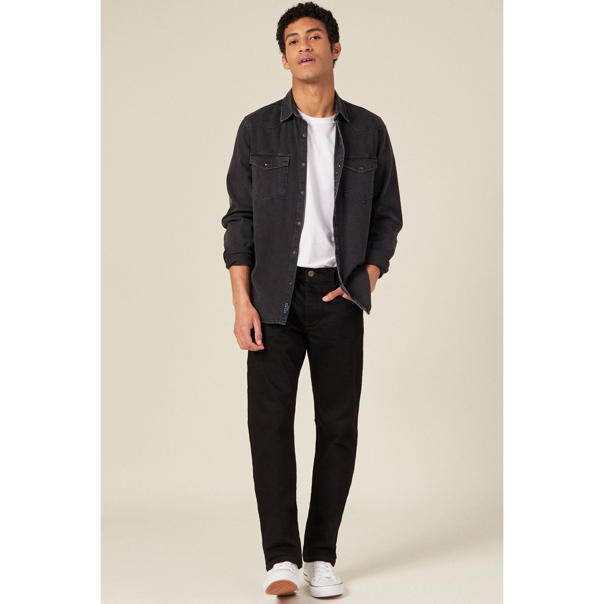 Jeans straight longueur 32 denim noir, BONOBO