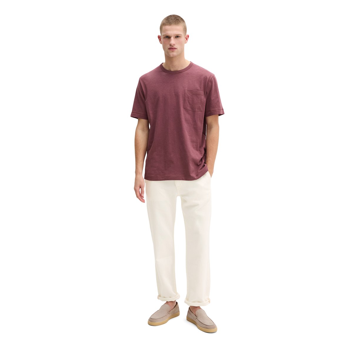 T-shirt DfC regular en jersey slub doux rouge foncé, MARC O'POLO